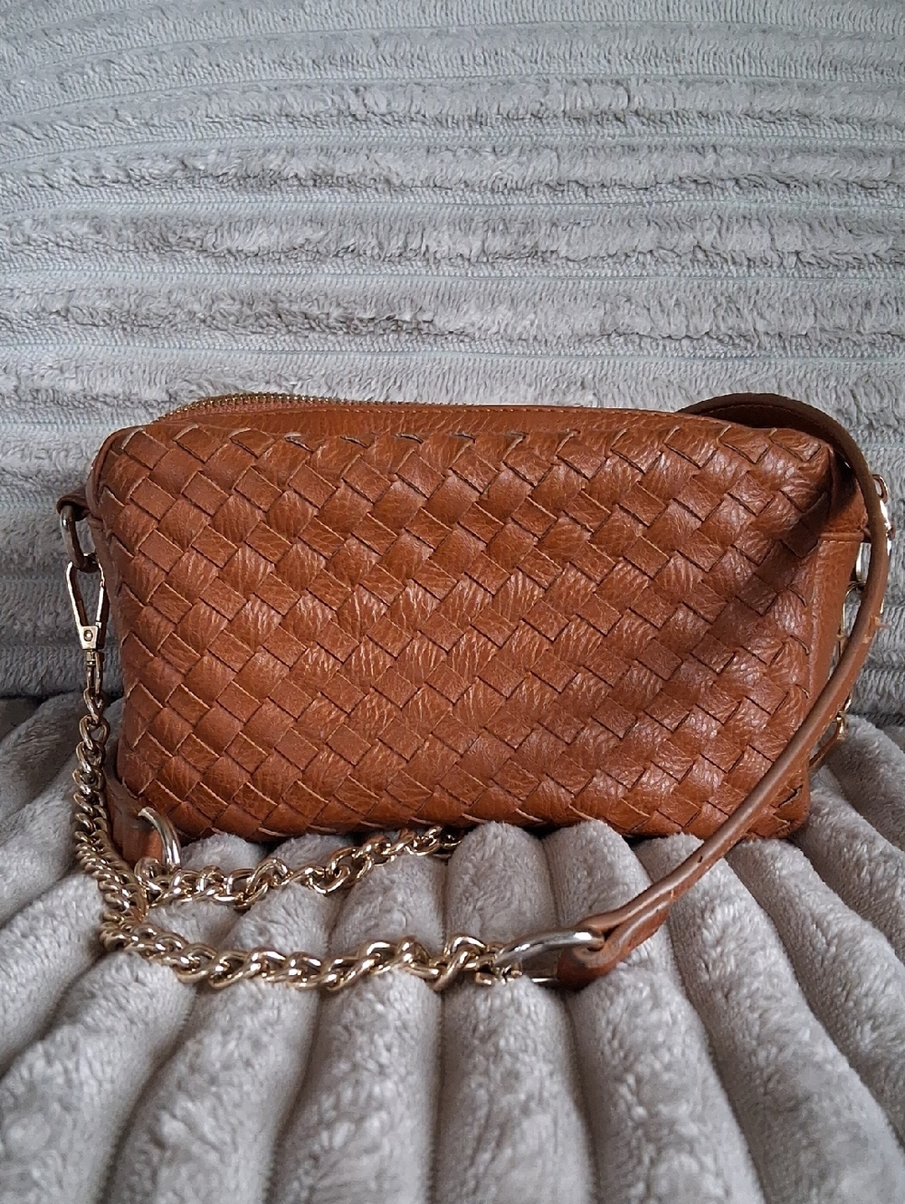 Woven Leather Crossbody Bag in Tan